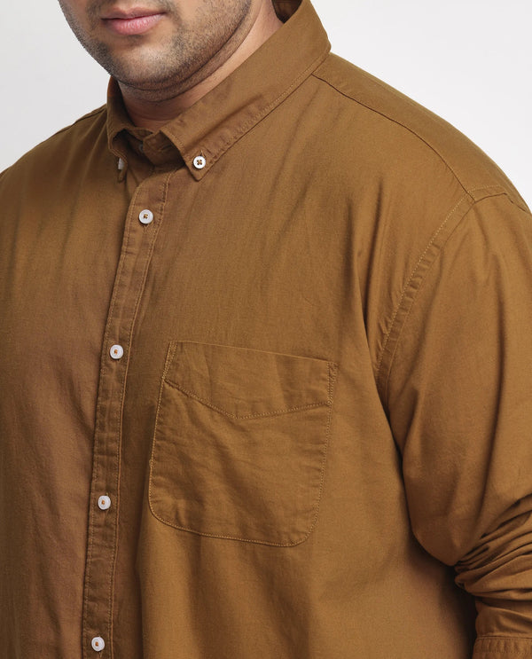 Rare Rabbit Men's Auxfo Rust Cotton Fabric Full Sleeves Solid Shirt Plus Size