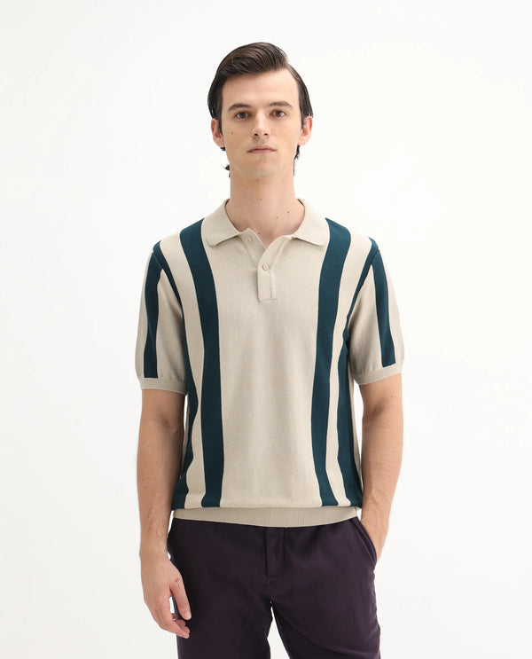 Rare Rabbit Men Axton Light Beige Short Sleeve Collared Neck Plain Polo