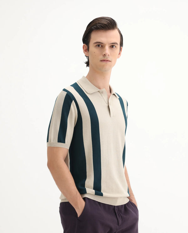 Rare Rabbit Men Axton Light Beige Short Sleeve Collared Neck Plain Polo