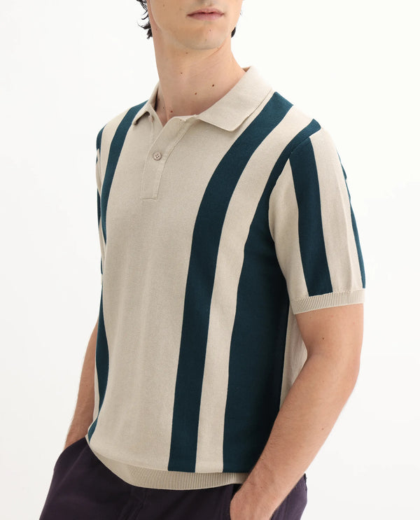 Rare Rabbit Men Axton Light Beige Short Sleeve Collared Neck Plain Polo