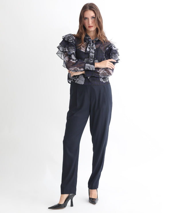 Rareism Women Ayka Dusky Purple Polyester Fabric Full Sleeves V-Neck Cuffed Sleeve Regular Fit Floral Print Blouse Top
