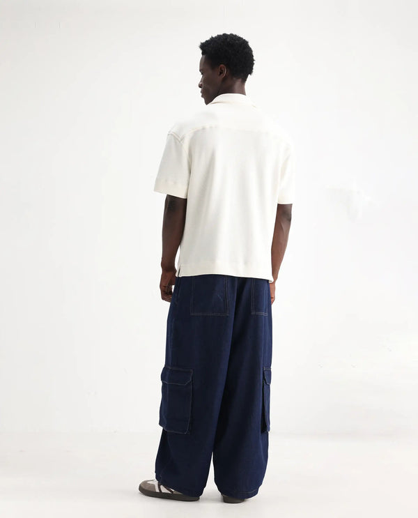 Rare Rabbit Men's Azort Blue Cotton Fabric Button And Zip Closure Baggy Fit Plain Jeans