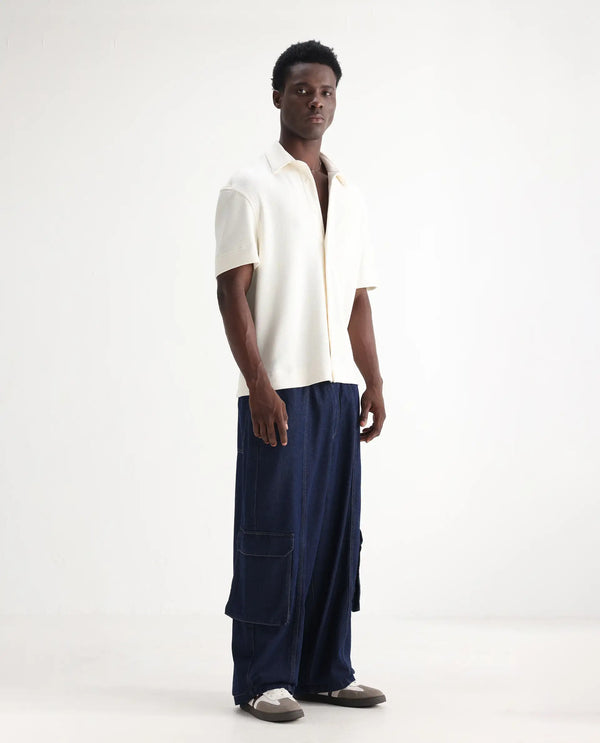 Rare Rabbit Men's Azort Blue Cotton Fabric Button And Zip Closure Baggy Fit Plain Jeans