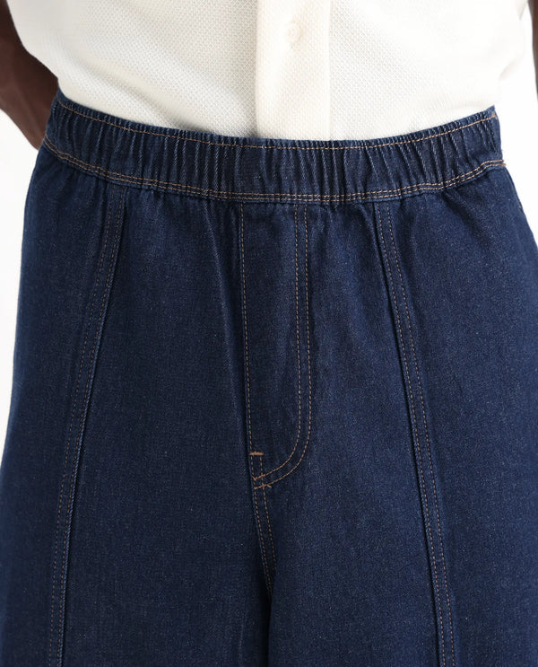 Rare Rabbit Men's Azort Blue Cotton Fabric Button And Zip Closure Baggy Fit Plain Jeans