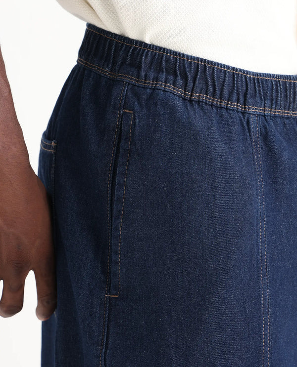 Rare Rabbit Men's Azort Blue Cotton Fabric Button And Zip Closure Baggy Fit Plain Jeans