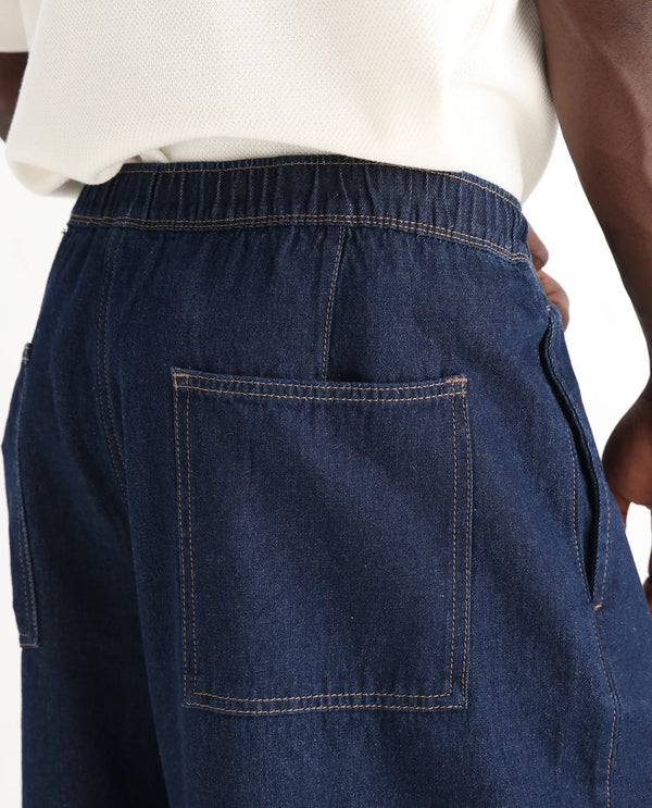 Rare Rabbit Men's Azort Blue Cotton Fabric Button And Zip Closure Baggy Fit Plain Jeans