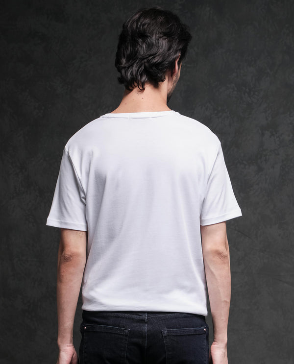 Rare Rabbit Men's Azul White Crew Neck With Contrast Nylon Pocket Half Sleeves T-Shirt