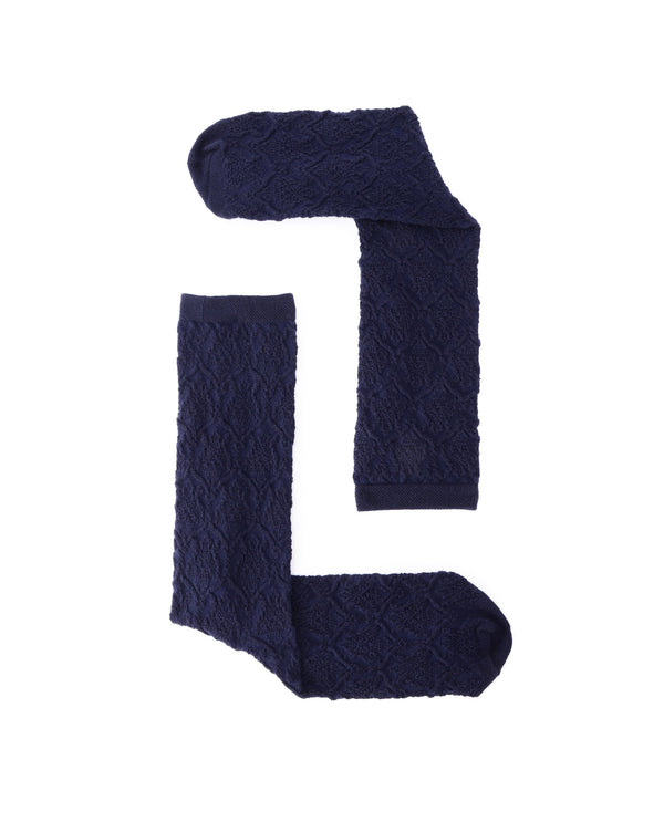 Rare Rabbit Men's Jacq Navy Cotton Fabric Mid Calf Socks