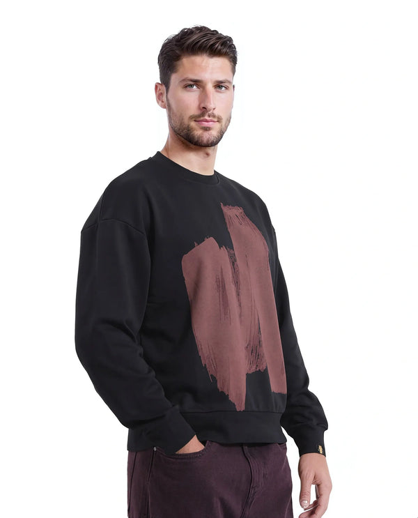 Rare Rabbit Men Bade Black Cotton Polyester Fabric Full Sleeve Crew Neck Boxy Fit Printed Sweatshirt