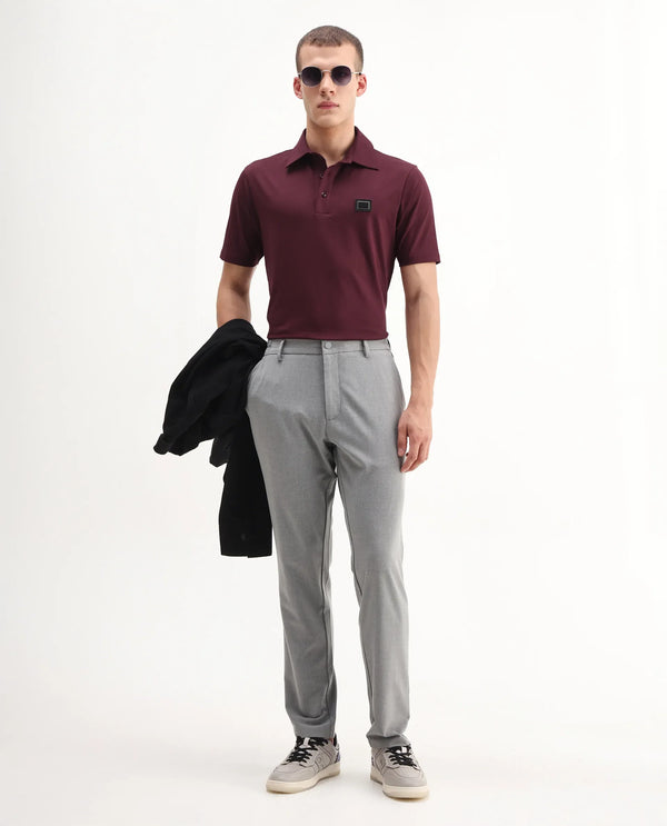 Rare Rabbit Men Badger-25 Dark Brown Cotton Poly Fabric Short Sleeve Collared Neck Button Closure Plain Polo