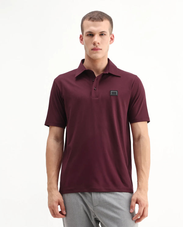 Rare Rabbit Men Badger-25 Dark Brown Cotton Poly Fabric Short Sleeve Collared Neck Button Closure Plain Polo