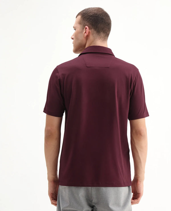 Rare Rabbit Men Badger-25 Dark Brown Cotton Poly Fabric Short Sleeve Collared Neck Button Closure Plain Polo