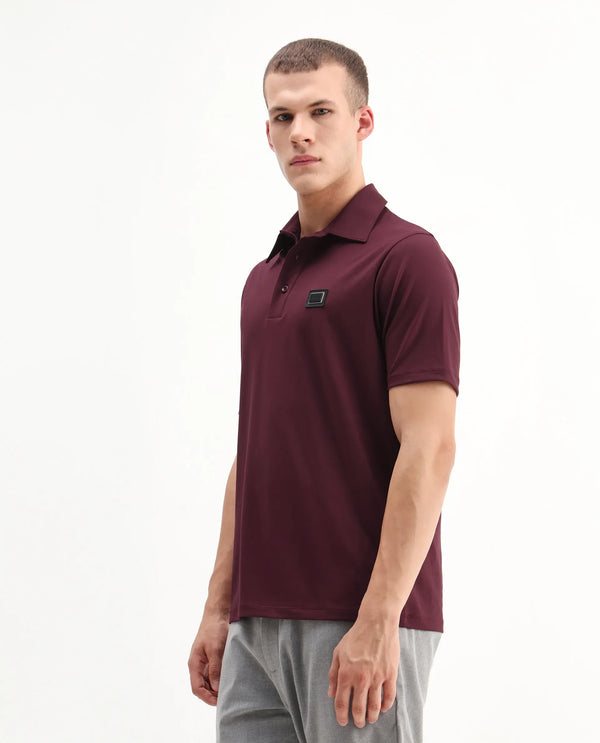 Rare Rabbit Men Badger-25 Dark Brown Cotton Poly Fabric Short Sleeve Collared Neck Button Closure Plain Polo