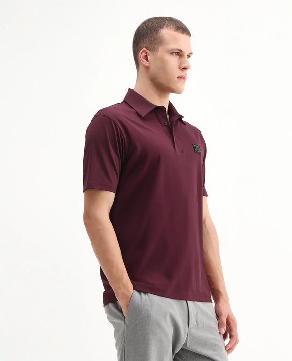 Rare Rabbit Men Badger-25 Dark Brown Cotton Poly Fabric Short Sleeve Collared Neck Button Closure Plain Polo