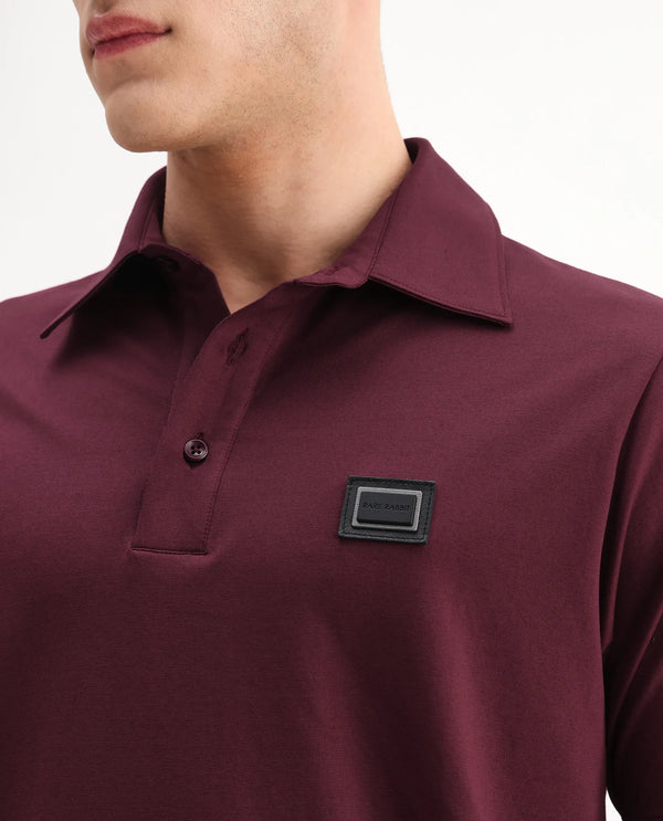Rare Rabbit Men Badger-25 Dark Brown Cotton Poly Fabric Short Sleeve Collared Neck Button Closure Plain Polo