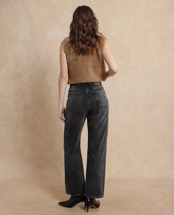 Rareism Women Baeu Grey Cotton Fabric Plain Jeans