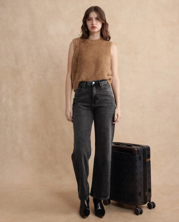 Rareism Women Baeu Grey Cotton Fabric Plain Jeans