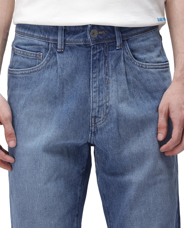 Rare Rabbit Men's Bagg-2 Blue Cotton Fabric Mid Wash Mid Rise Plain Jeans