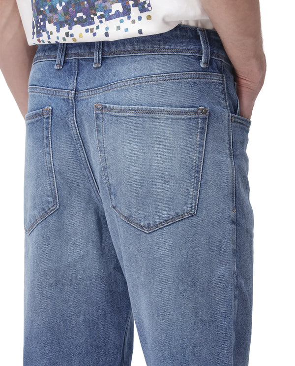 Rare Rabbit Men's Bagg-2 Blue Cotton Fabric Mid Wash Mid Rise Plain Jeans