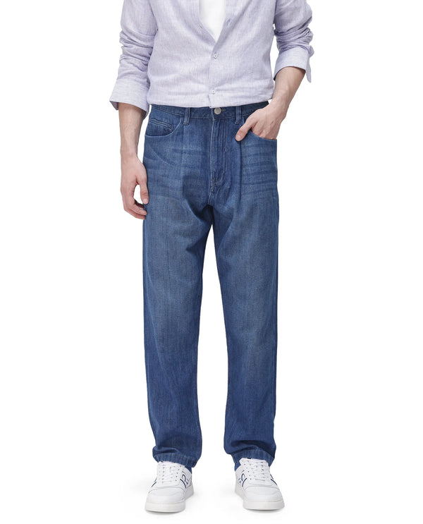 Rare Rabbit Men Bagg Blue Cotton Fabric Regular Fit Plain Denim Pant