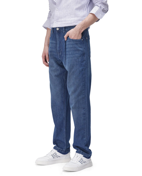 Rare Rabbit Men Bagg Blue Cotton Fabric Regular Fit Plain Denim Pant