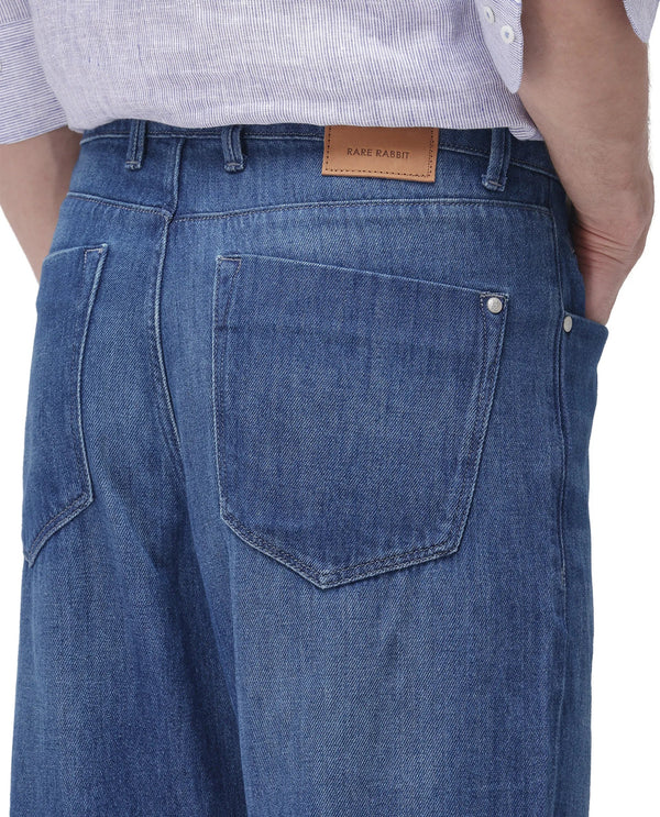 Rare Rabbit Men Bagg Blue Cotton Fabric Regular Fit Plain Denim Pant