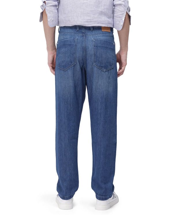 Rare Rabbit Men Bagg Blue Cotton Fabric Regular Fit Plain Denim Pant