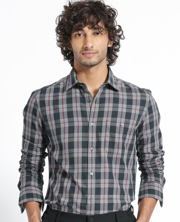 Rare Rabbit Men's Bale Black Cotton Fabric Full Sleeves Checks Shirt