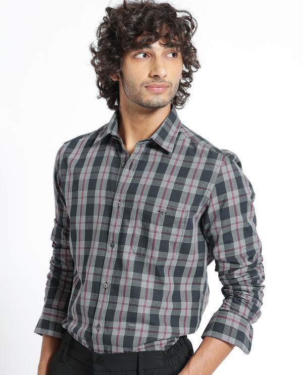 Rare Rabbit Men's Bale Black Cotton Fabric Full Sleeves Checks Shirt