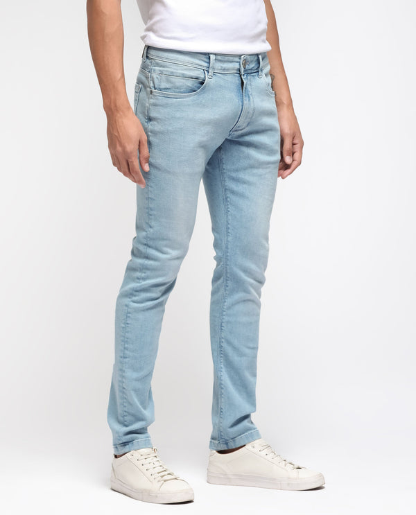 Rare Rabbit Men's Baltoy Blue Ice Wash Mid-Rise Slim Fit Jeans