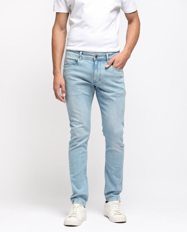 Rare Rabbit Men's Baltoy Blue Ice Wash Mid-Rise Slim Fit Jeans