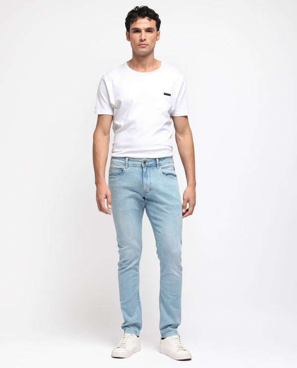 Rare Rabbit Men's Baltoy Blue Ice Wash Mid-Rise Slim Fit Jeans