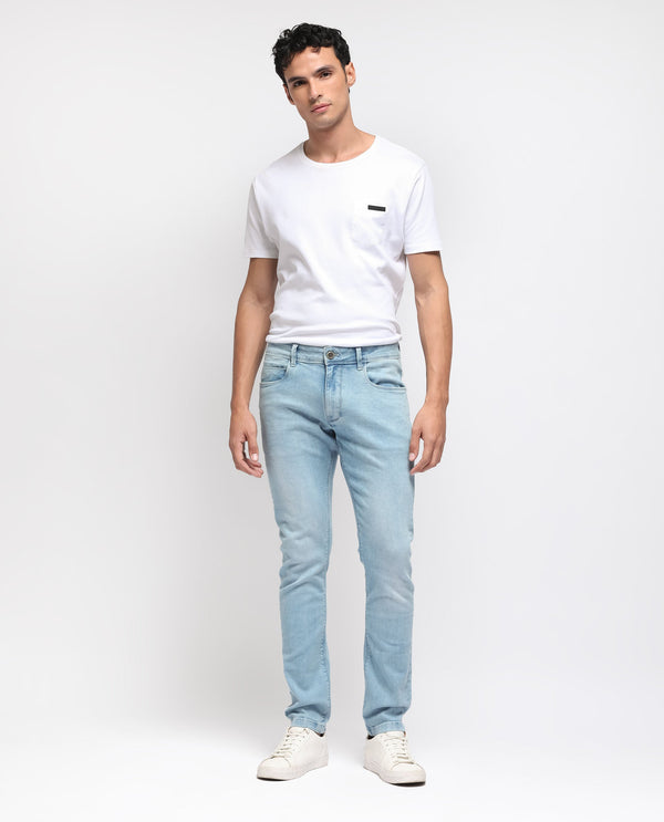 Rare Rabbit Men's Baltoy Blue Ice Wash Mid-Rise Slim Fit Jeans