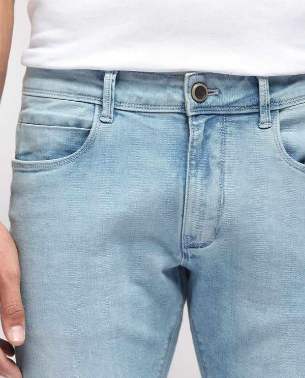Rare Rabbit Men's Baltoy Blue Ice Wash Mid-Rise Slim Fit Jeans