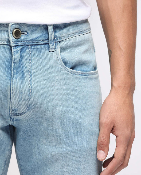 Rare Rabbit Men's Baltoy Blue Ice Wash Mid-Rise Slim Fit Jeans
