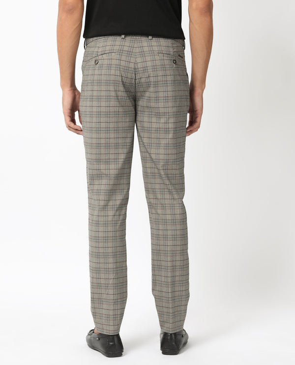 Rare Rabbit Men's Bandon Grey Mid-Rise Regular Fit Checks Trouser