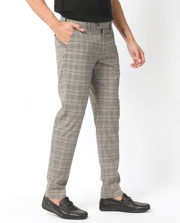 Rare Rabbit Men's Bandon Grey Mid-Rise Regular Fit Checks Trouser