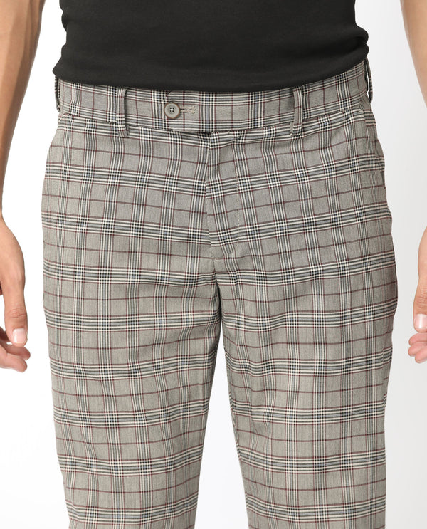 Rare Rabbit Men's Bandon Grey Mid-Rise Regular Fit Checks Trouser