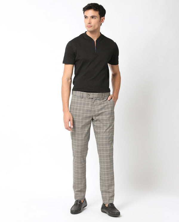 Rare Rabbit Men's Bandon Grey Mid-Rise Regular Fit Checks Trouser