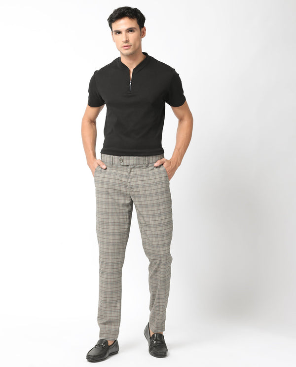 Rare Rabbit Men's Bandon Grey Mid-Rise Regular Fit Checks Trouser