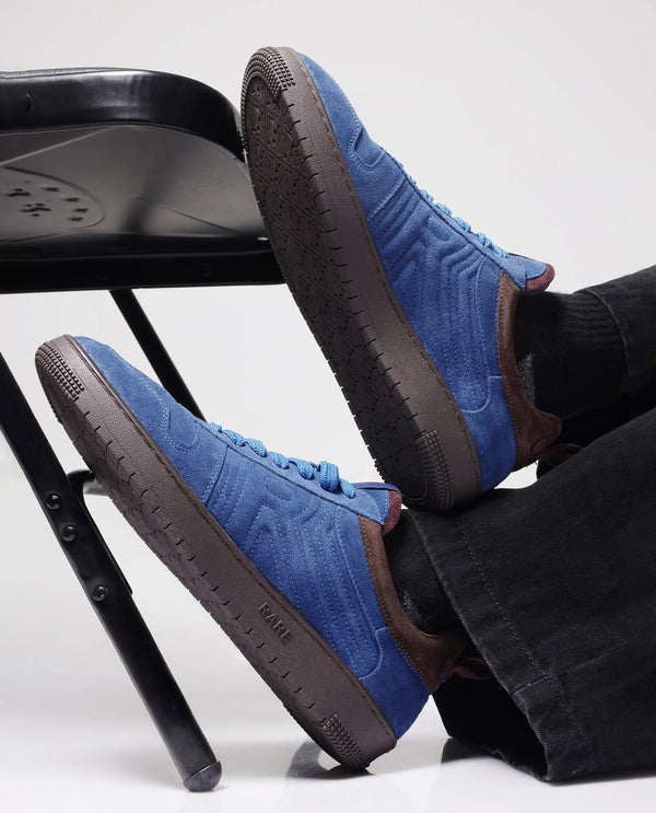 Rare Rabbit Men's Banes Blue Genuine Suede Leather Low-top Lace Up Sneaker Shoes