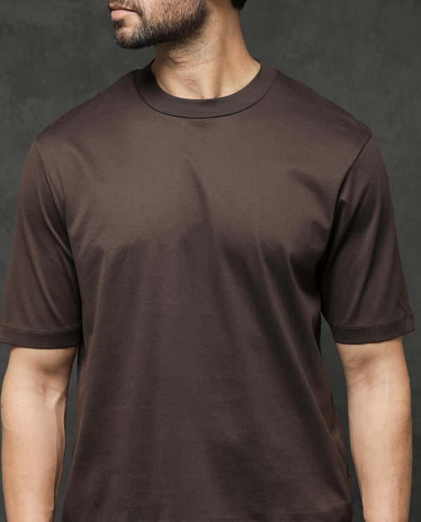 Rare Rabbit Men's Barcelon Dusky Brown Cotton Fabric Half Sleeves Oversized Fit Solid T-Shirt