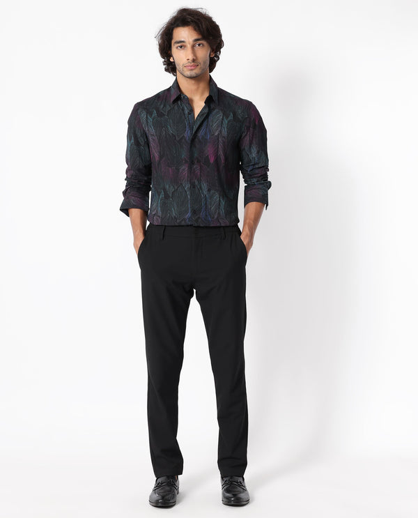 Rare Rabbit Men's Bartlets Black Viscose Fabric Tropical Print Full Sleeves Shirt