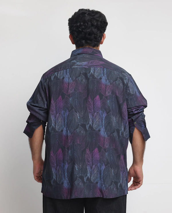 Rare Rabbit Men's Bartlets Black Viscose Fabric Tropical Print Full Sleeves Shirt Plus Size