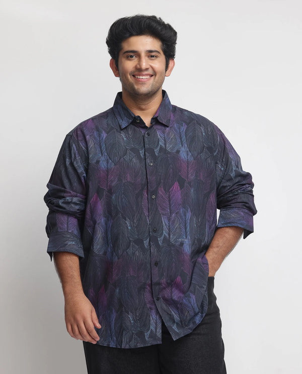 Rare Rabbit Men's Bartlets Black Viscose Fabric Tropical Print Full Sleeves Shirt Plus Size