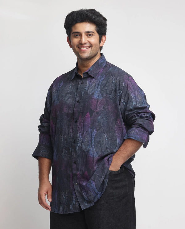 Rare Rabbit Men's Bartlets Black Viscose Fabric Tropical Print Full Sleeves Shirt Plus Size