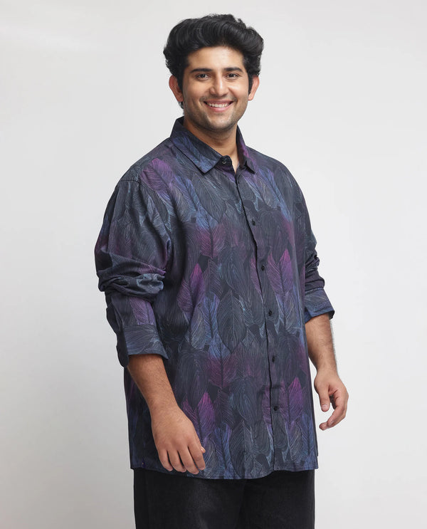 Rare Rabbit Men's Bartlets Black Viscose Fabric Tropical Print Full Sleeves Shirt Plus Size