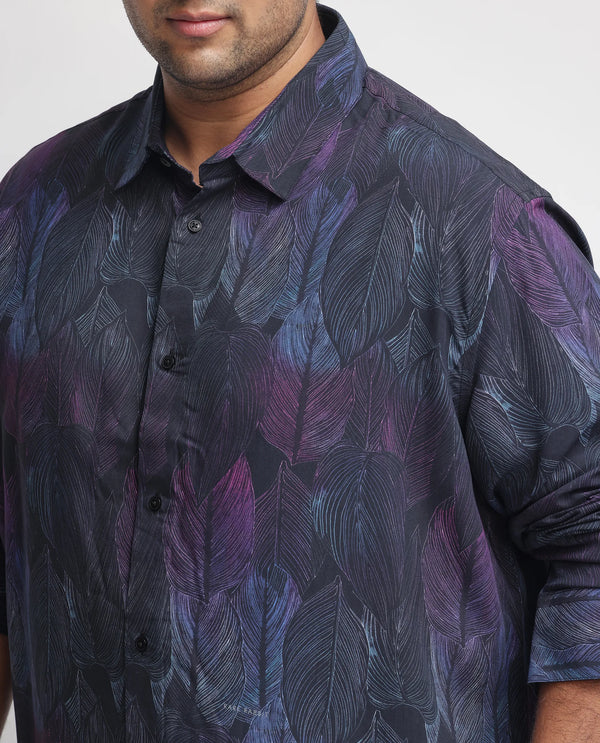 Rare Rabbit Men's Bartlets Black Viscose Fabric Tropical Print Full Sleeves Shirt Plus Size