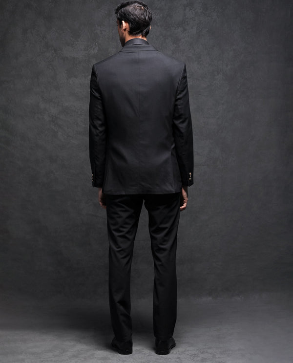 Rare Rabbit Men's Barton Black Polyester Viscose Fabric Notch Lapel Single Breasted Tailored Fit Solid Blazer