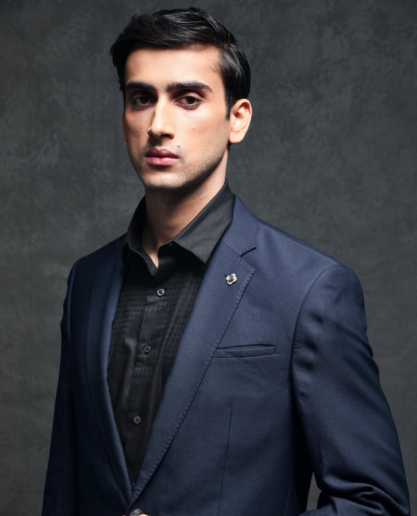 Rare Rabbit Men's Barton Navy Polyester Viscose Fabric Notch Lapel Single Breasted Tailored Fit Solid Blazer